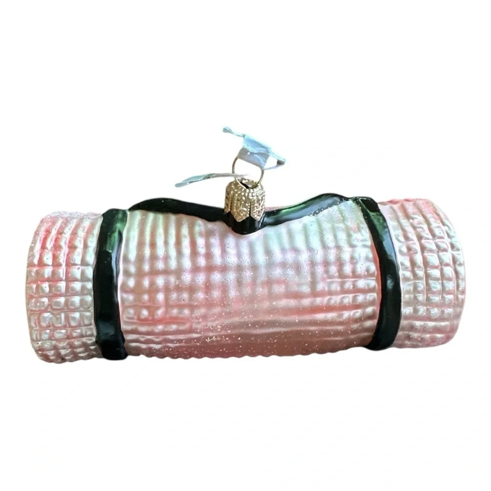 Anthropologie New Pink Yoga Mat Glass Ornament Rare Discontinued
